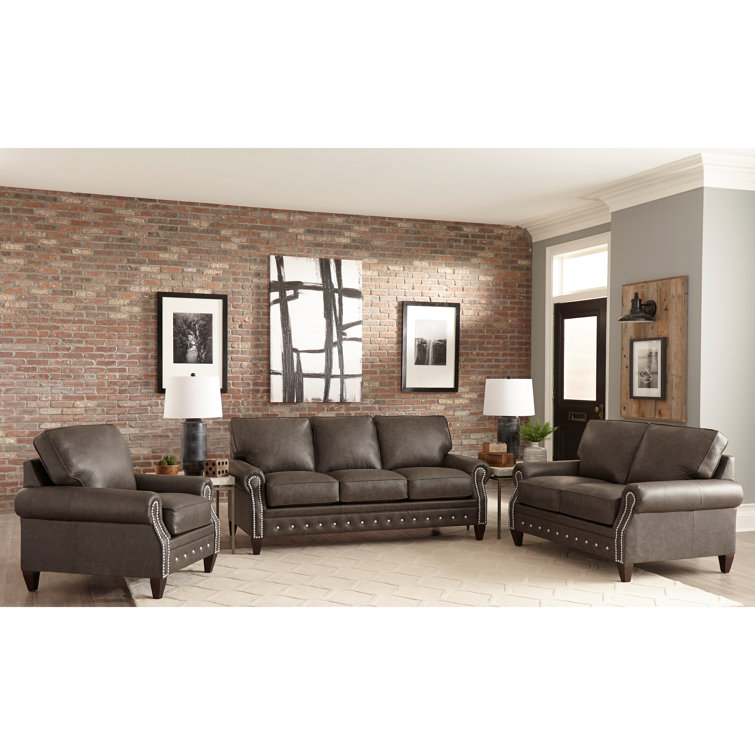 17 Stories Jacey Genuine Leather Living Room Set Wayfair